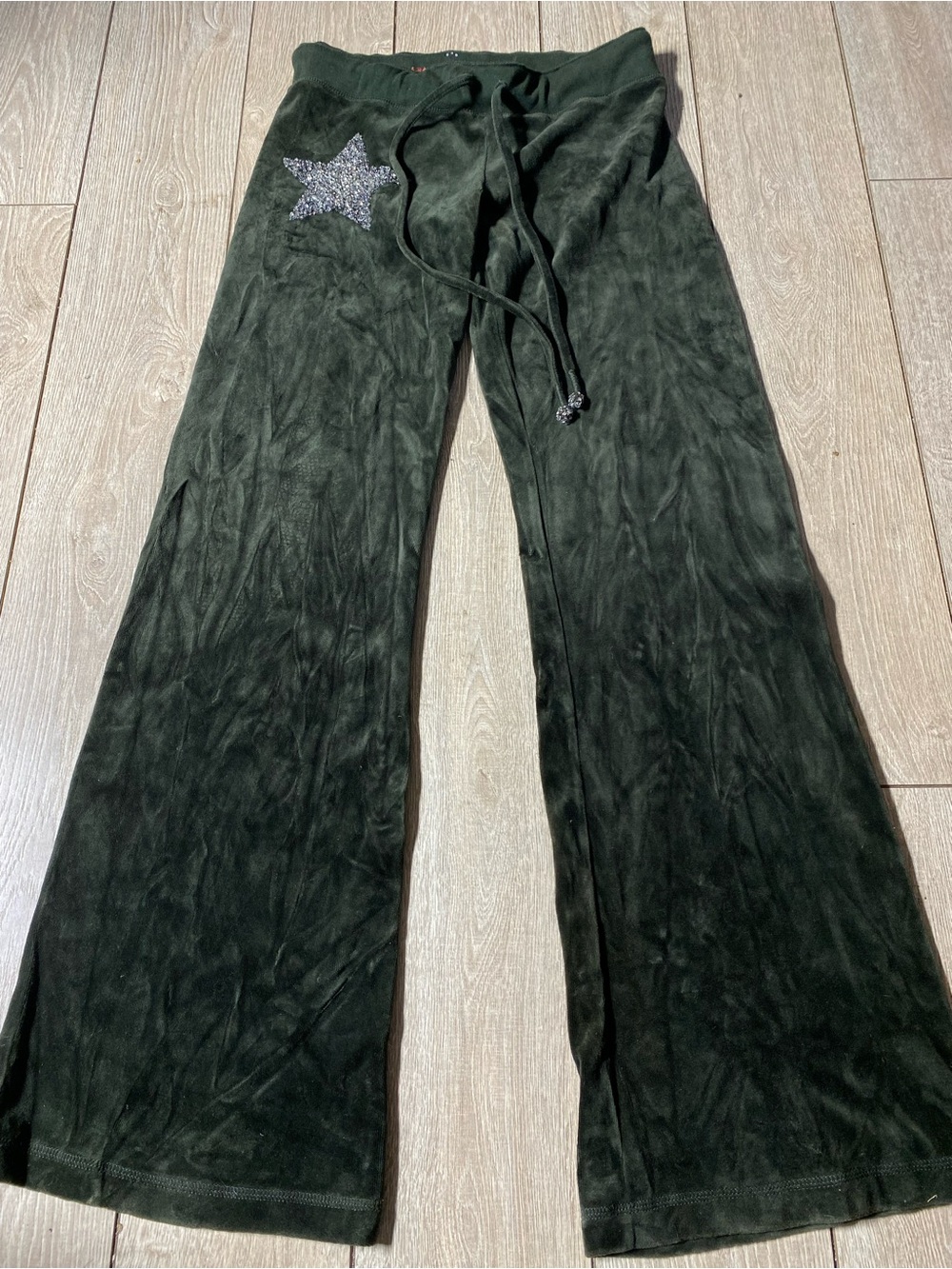 Twisted Heart Y2K Rhinestone Star Embellished Velour Wide Leg Flare Sweatpants